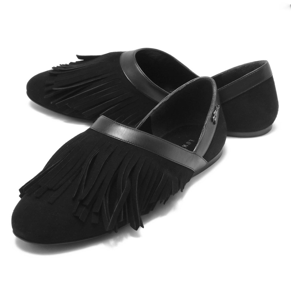 NWT brand new Longchamp black genuine leather suede womens 7.5 loafers